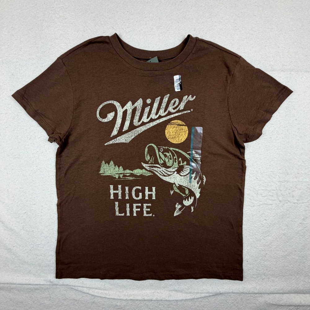 Miller High Life Bass Fish Graphic T-Shirt Brown Mens Medium MCMYY3WWSC